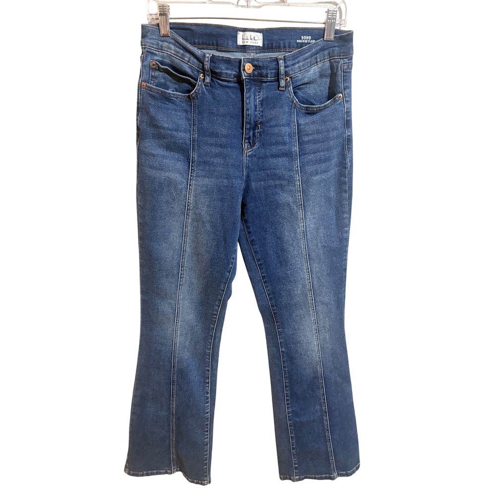 Nicole Miller Soho Flare Jeans Womens 8 Blue Excellent High Rise Front Seam